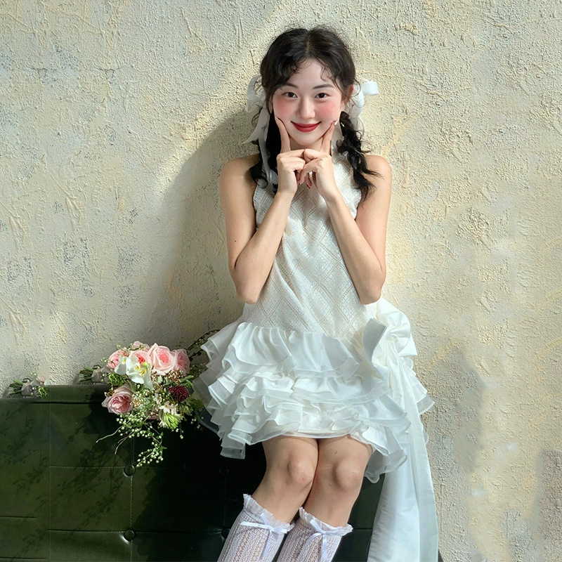 Белое прочное платье для фотосессии на день рождения с уникальным дизайном, короткая юбка-майка с рюшами, платье-тортик принцессы.