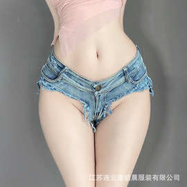 林林婷情趣辣妹破洞牛仔裤低腰开档夜店火辣诱惑纯牛仔短裤8028
