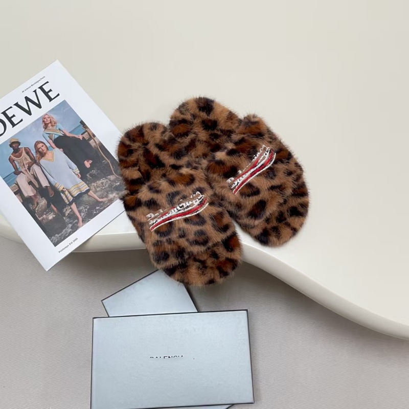 Balenciaga Furry Slide Faux Fur Leopard