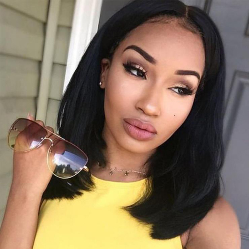 AliExpress pelucas transfronterizas europeas y estadounidenses pelucas damas corta y recta rubia bobobo cabeza inclinada pelucas de fibra química cubierta de pelo