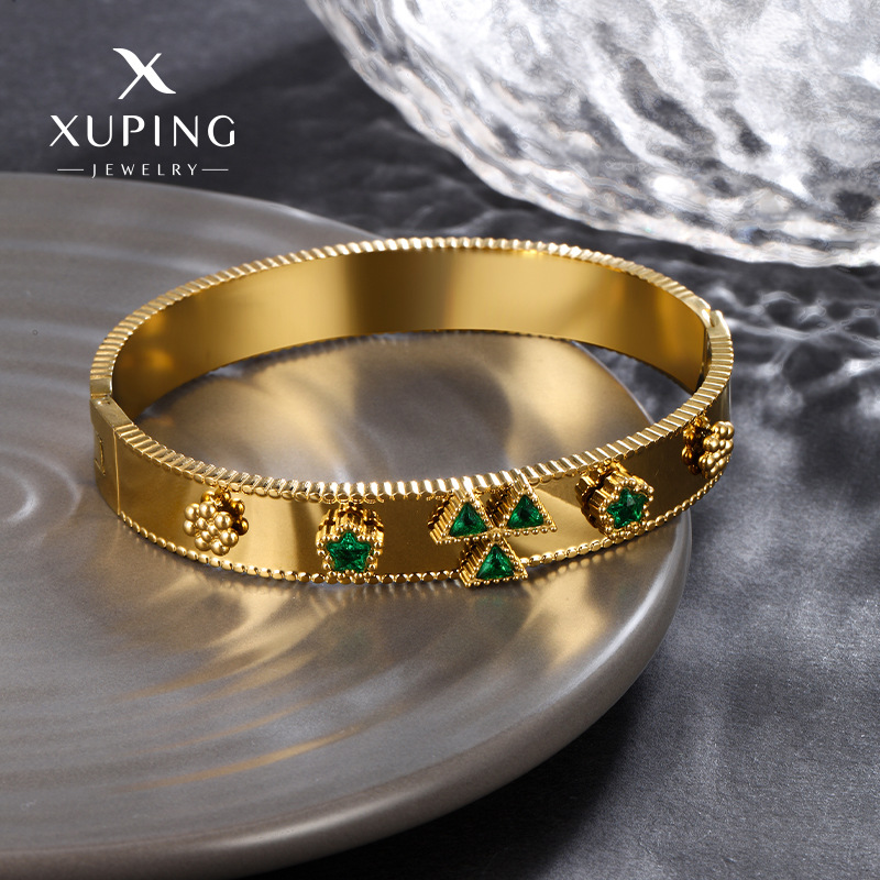 Xuping joyas molino de viento de tres hojas colorido brazalete de piedra preciosa ancha chapado en oro 24 quilates temperamento joyas de moda