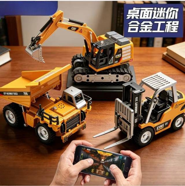 Alloy Excavator 1:64 Remote Control Forklift with Sound and Light Cross-Border Desktop Mini Rc Engineering Vehicle Model Children's Toy Car