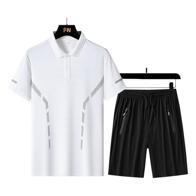 Camiseta de polo de hombre de verano con solapa casual camiseta de manga corta fría delgada camiseta de secado rápido pantalones cortos de dos piezas al por mayor