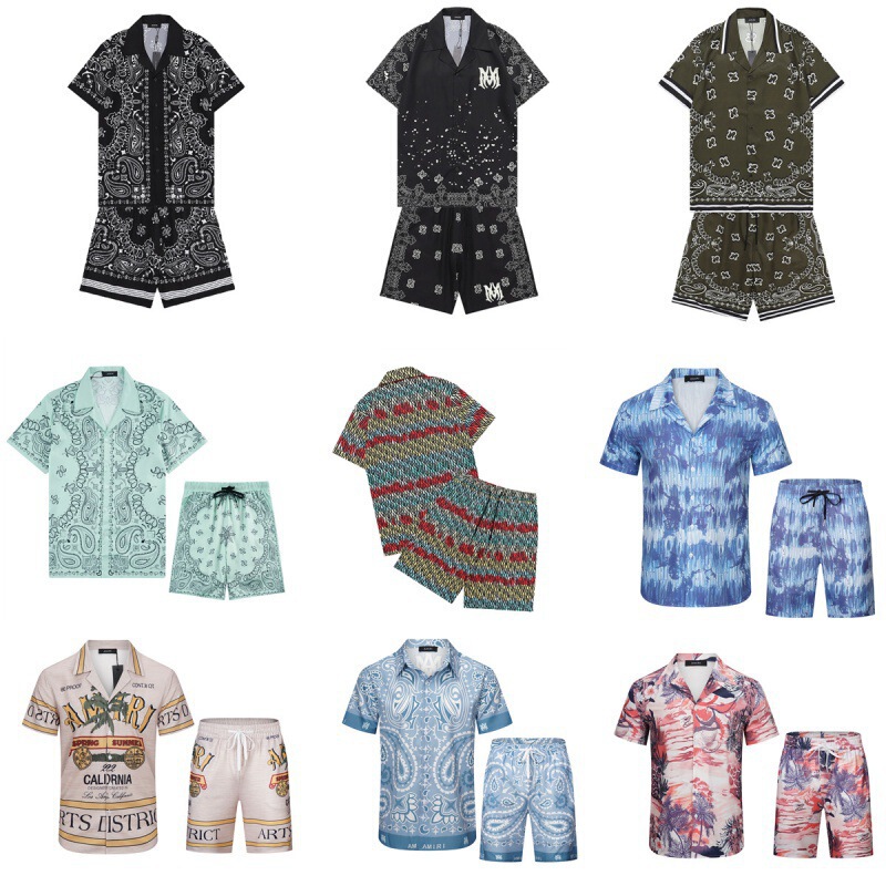 Men's Suit Shirt Amiri Classic Pattern Color Matching Printed Youth Casual Short-Sleeved Shirt Sports Suit Men's Suit Shirt Amiri Classic Pattern Color Matching Printed Youth Casual Short-Sleeved Shirt Sports Suit