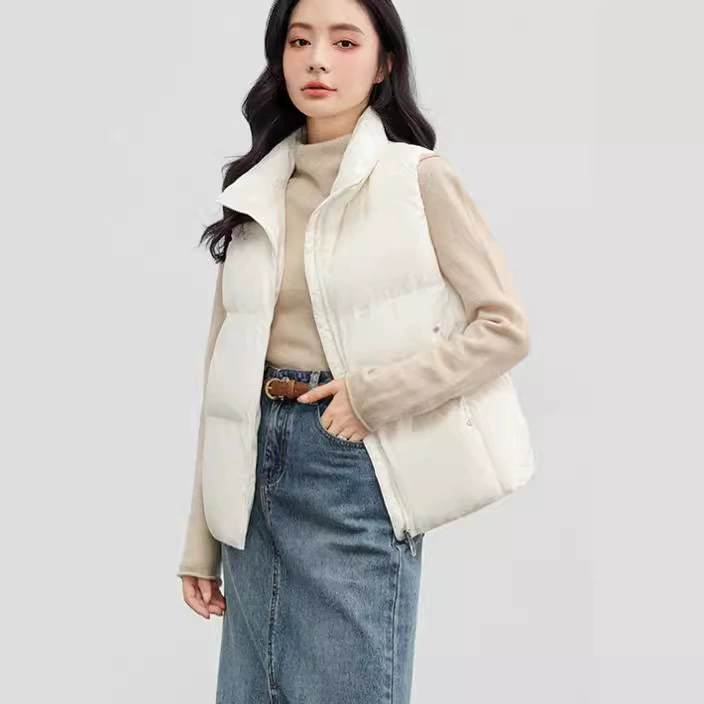Новый короткий жилет весна 2024, легкий, с воротником-стойкой, повседневный жилет-жилетка, белый пуховик из утиного пуха