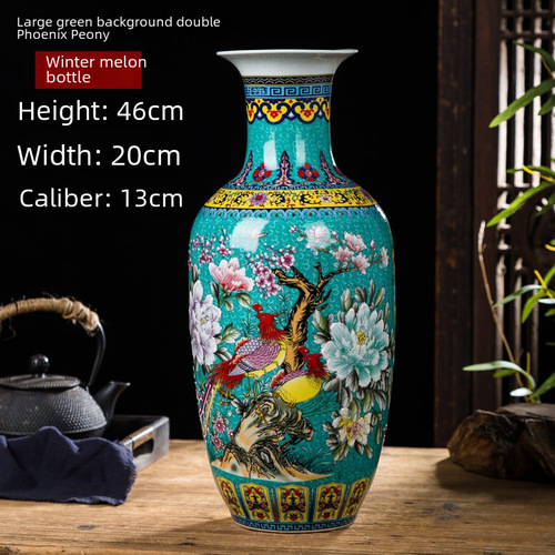Jingdezhen ceramic Chinese living room wine cabinet entrance decoration flower vase ornament enamel water culture wealth bamboo flower vase 