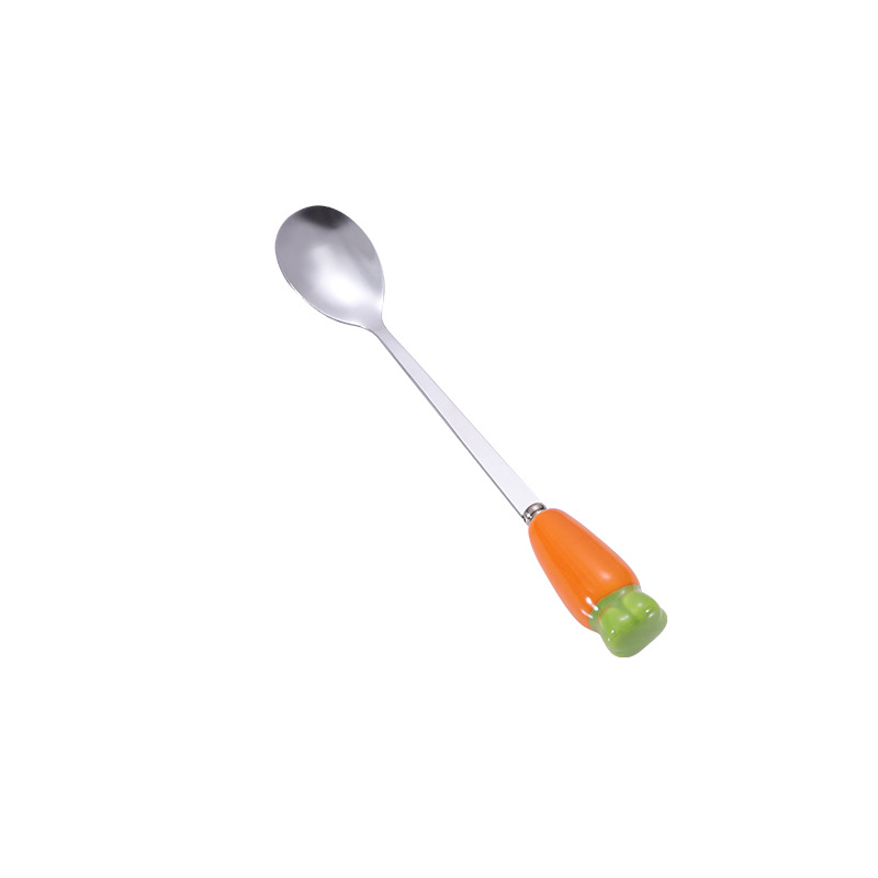 Mango de cerámica cuchara de agitación de acero inoxidable color caramelo creativo taza de café cuchara de postre helado miel cuchara de leche