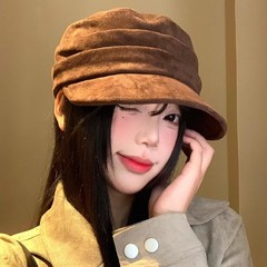 秋冬日系鹿皮绒平顶马术帽女新款复古显脸小鸭舌帽百搭八角贝雷帽