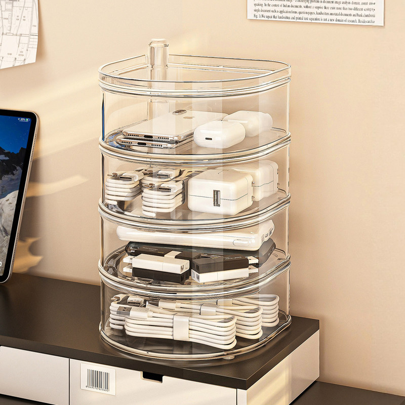 Rotating data cable storage box, desktop power supply, mobile phone charger, cable organizer, headphone plug organizer and storage rack