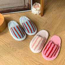 2025秋冬新款时尚条纹包头棉拖鞋舒适保暖亲子款小中童鞋现货批发