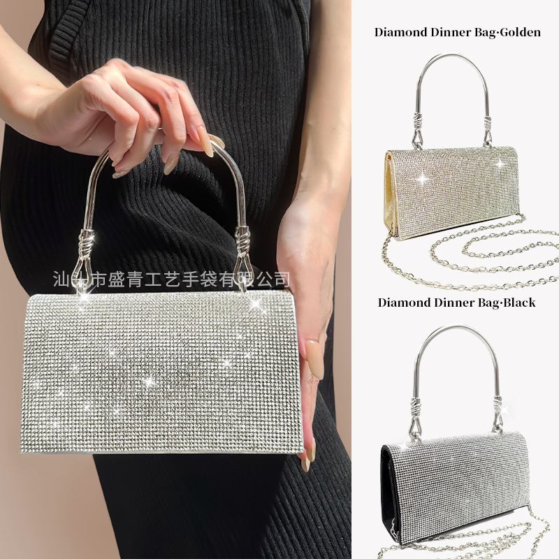 Amazon Cross-Border E-Commerce 2024 New European and American Sparkling Full Diamond Handbag Light Luxury Evening Bag Dress Wrist Bag