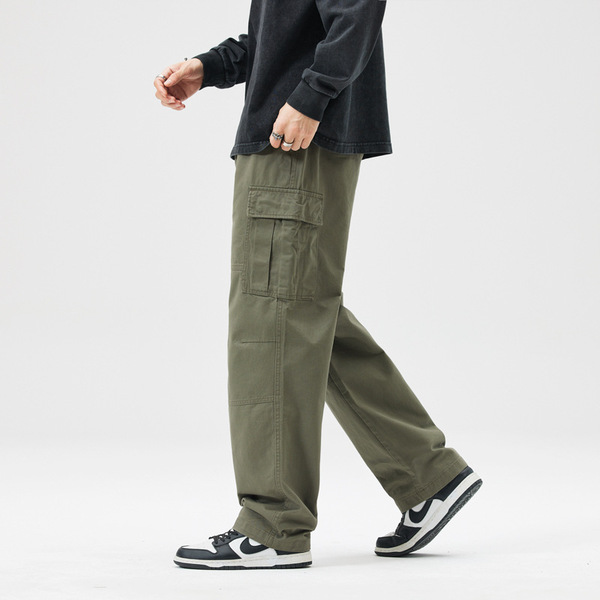 Green men's demi-season cotton casual trousers for leisure