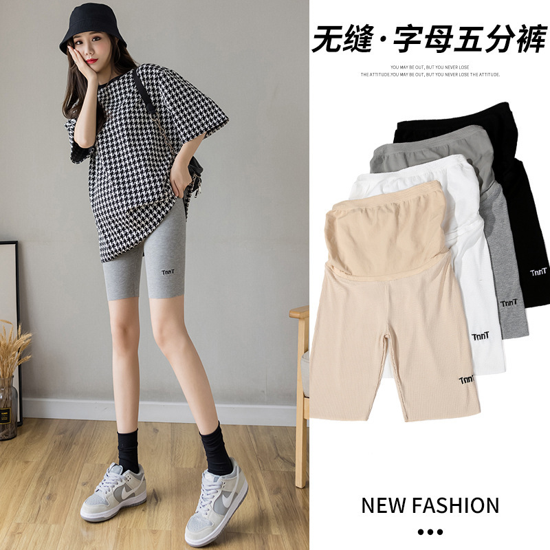 Maternity Pants, Summer Five-quarter Pants, Fashionable Pregnancy Thin Mid-pants Leggings, Anti-exposure Safety Yoga Pants for Outer Wear