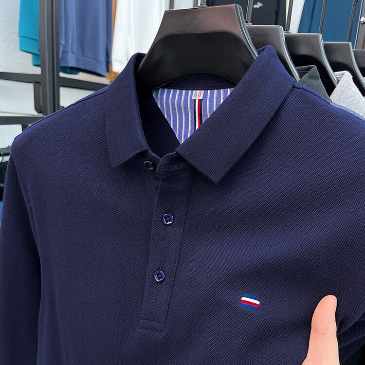 Authentic American Tommy long-sleeve T-shirt for men, turn-down collar, simple business casual POLO shirt for spring and autumn Authentic American Tommy long-sleeve T-shirt for men, turn-down collar, simple business casual POLO shirt for spring and autumn