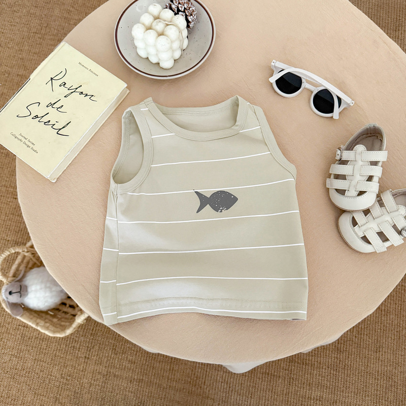 Chaleco a rayas de verano para niños, nueva ropa de bebé, dibujos animados lindos camisas sin mangas, ropa de bebé de verano