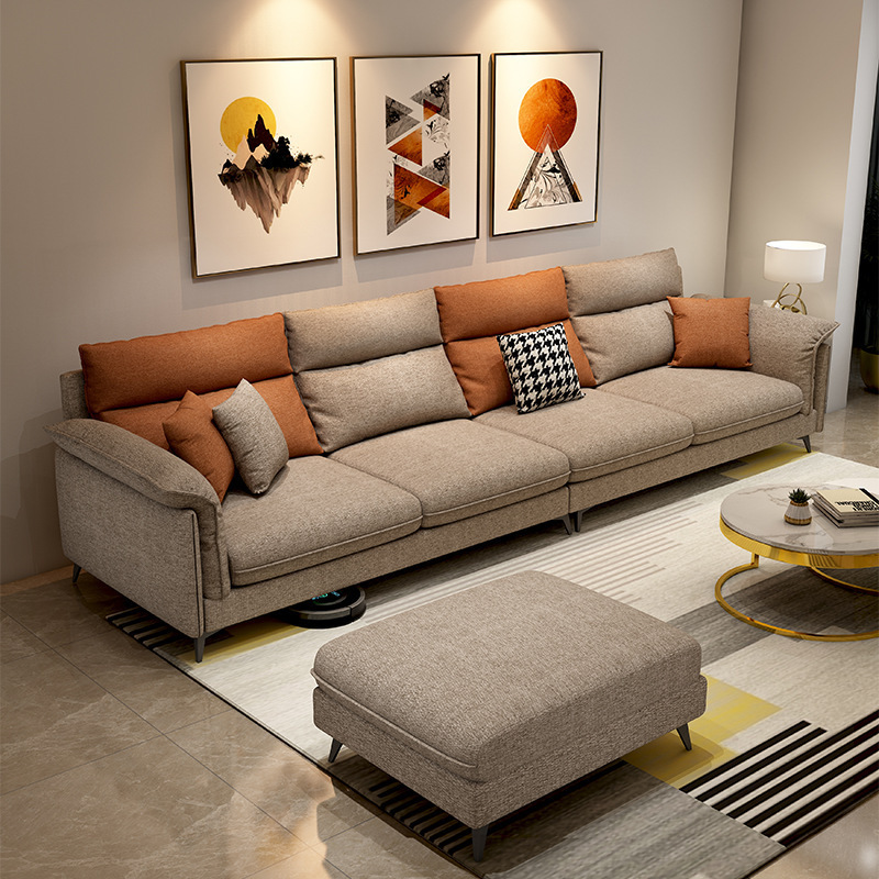 Spot sofá estilo crema sala de estar apartamento pequeño casa de alquiler de lujo ligero fila recta sofá de tela de tecnología de cuero minimalista italiano