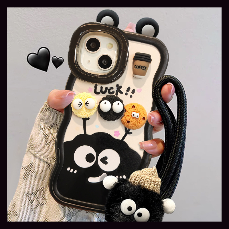 Coffee Coal Ball Doll Lanyard for Apple 16PRO Mobile Phone Case Huawei Oppo Xiaomi vivoS19 Double Bracket Coffee Coal Ball Doll Lanyard for Apple 16PRO Mobile Phone Case Huawei Oppo Xiaomi vivoS19 Double Bracket