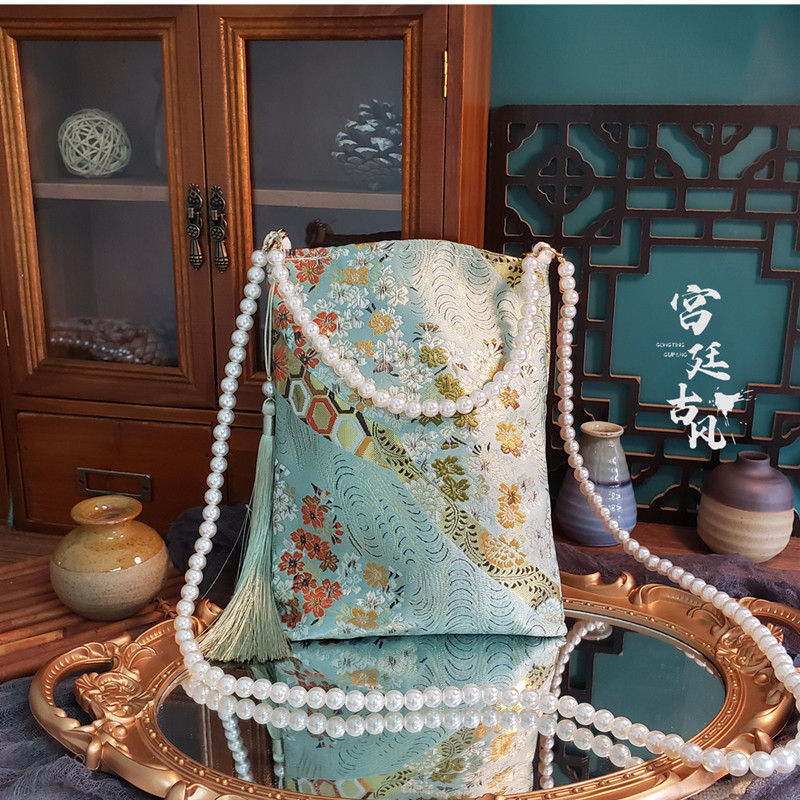 New Chinese Style Tassel Bag Vertical Square Palace Style Pearl Crossbody Bag Ancient Style Hanfu Bag with Cheongsam