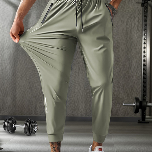 Cross-border men's elastic sports pants summer thin large size ice silk pants straight leg quick-dry casual breathable men's pants
