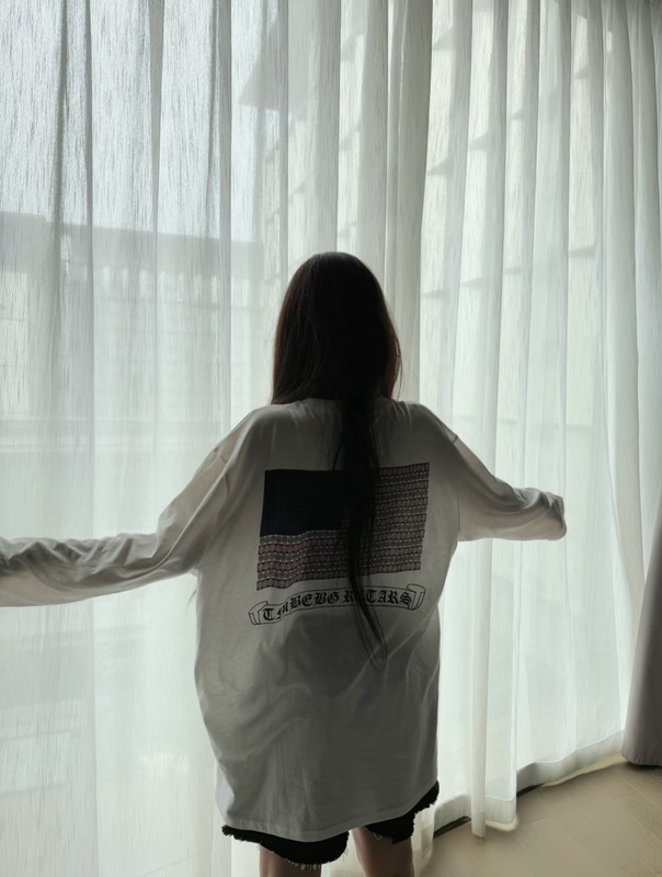 25ss 新しい ch クロウ国章日焼け止め夏薄いわずかに透けるグレーバックプリント V ネック長袖 T シャツ|undefined