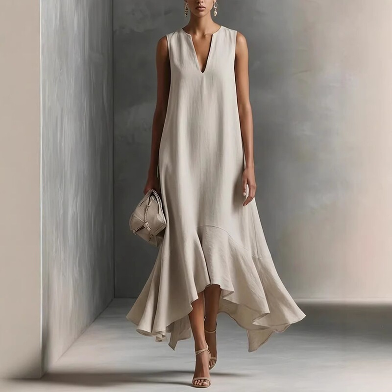 2026 European and American Cross-Border Amazon New Fashion Deep V-Neck Sleeveless Elegant Slimming Irregular Hem Dress