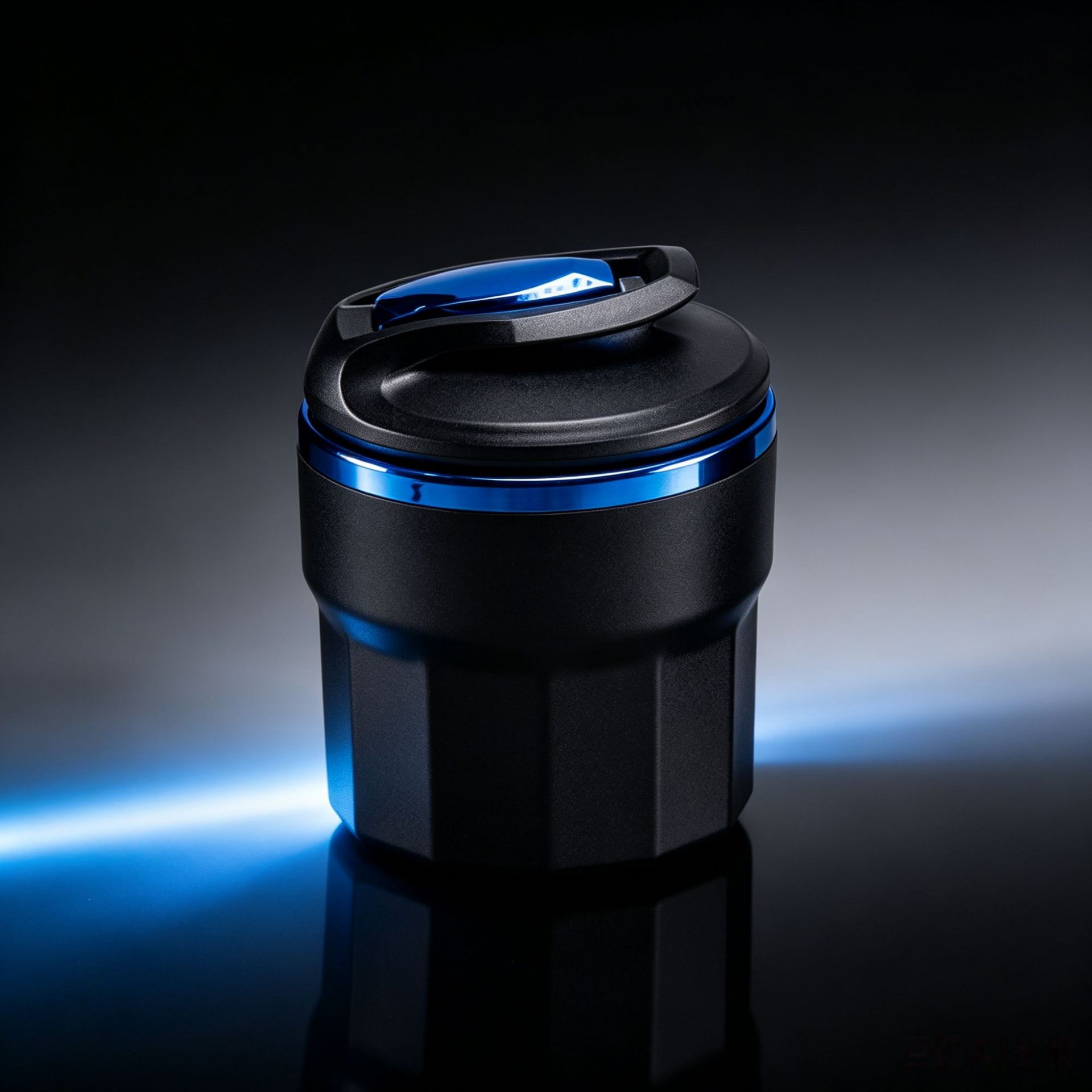 Car ashtray with LED blue light that illuminates when the lid is opened, removable and washable inner liner, metal flame-retardant car ashtray