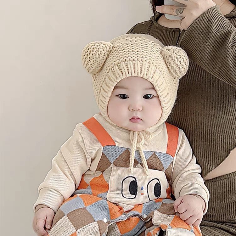 韓国風子供帽子秋冬バラクラバかわいい耳スカーフオールインワン帽子ベビーショール耳保護ウール帽子|undefined