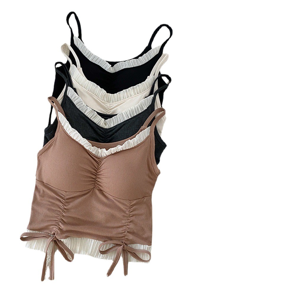 Estilo de ballet coreano chica con almohadilla en el pecho anudada oreja de madera deseo puro sexy chica caliente desgaste interior desgaste exterior camisola mujeres