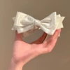 8036 Silky Polka Dot Bow Tie Banana Clip Without Label-White