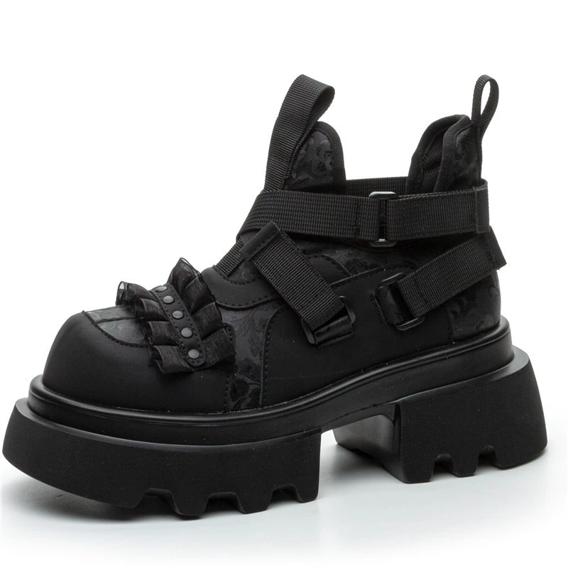Женские кроссовки косплей с толстой подошвкой и высокой багги, толстые туфли на каблуках, женские туфли Punk, темные женские туфли Мэри Джейн