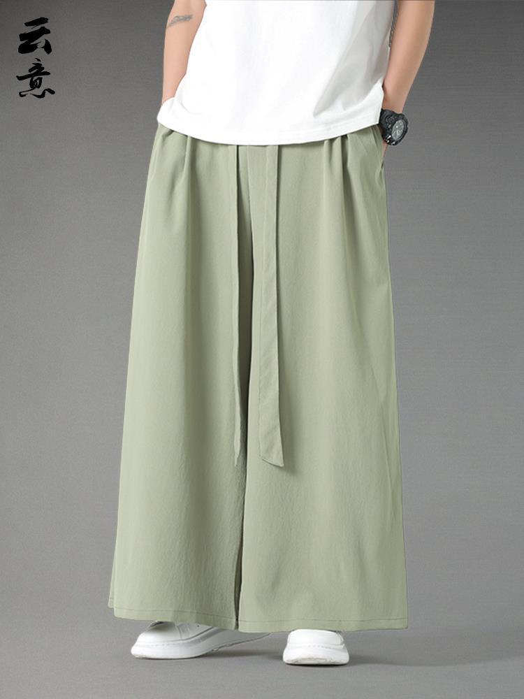中国风冰丝宋裤夏季阔腿裙裤男垂感宽松复古风中式汉服裤子喇叭裤