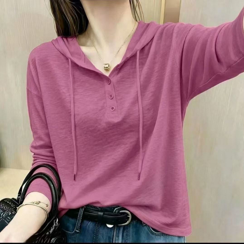 캐주얼 패션 봄 가을 얇은 여성 맨투맨 긴팔 후드 큰 사이즈 헐렁한 티셔츠