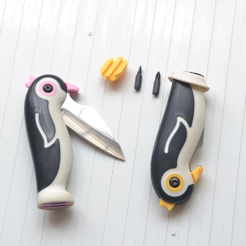不锈钢迷你企鹅折刀户外便携野餐刀具附开瓶器螺丝批多用小刀工具