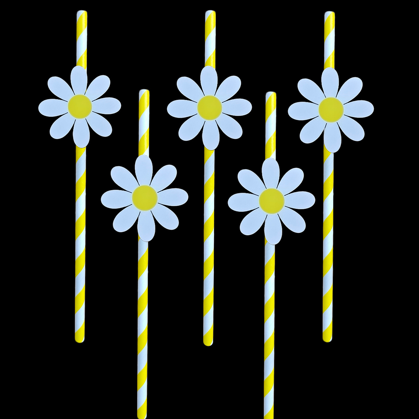 Papel de fiesta tarjeta de margarita flor sol desechable postre pastel bar decoración paja