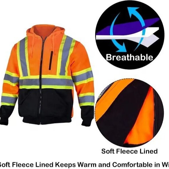 Cross-Border Supply of Safety Work Hoodies, Safety Shirts, Long-Sleeved Orange Reflective Shirts with Hoodies for Reflective Workers