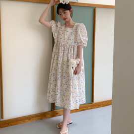 韩国ins夏季韩系棉花朵家居服睡裙连衣裙带发圈