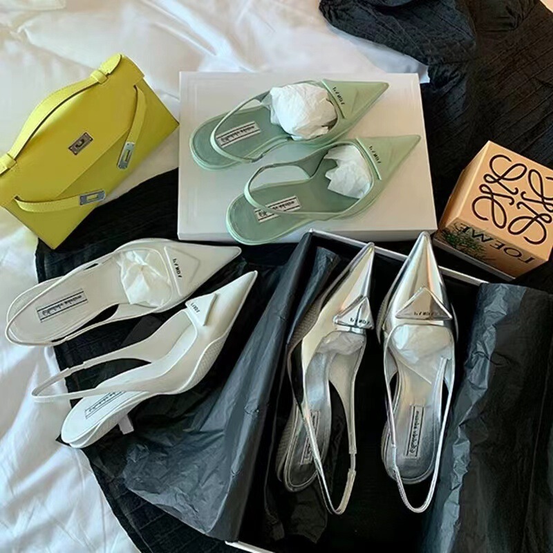 Triangle Letter Anchor Heel Pointed Heels Women's Stiletto Heel Single Shoes Sandals Women's Empty Toe Heels