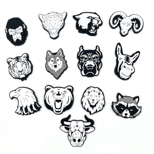 Sketch Black and White Animal Head Series Hole Shoes Flower Shoe Clips PVC Thermoformed Flower Garden Shoes Decorative Accessories