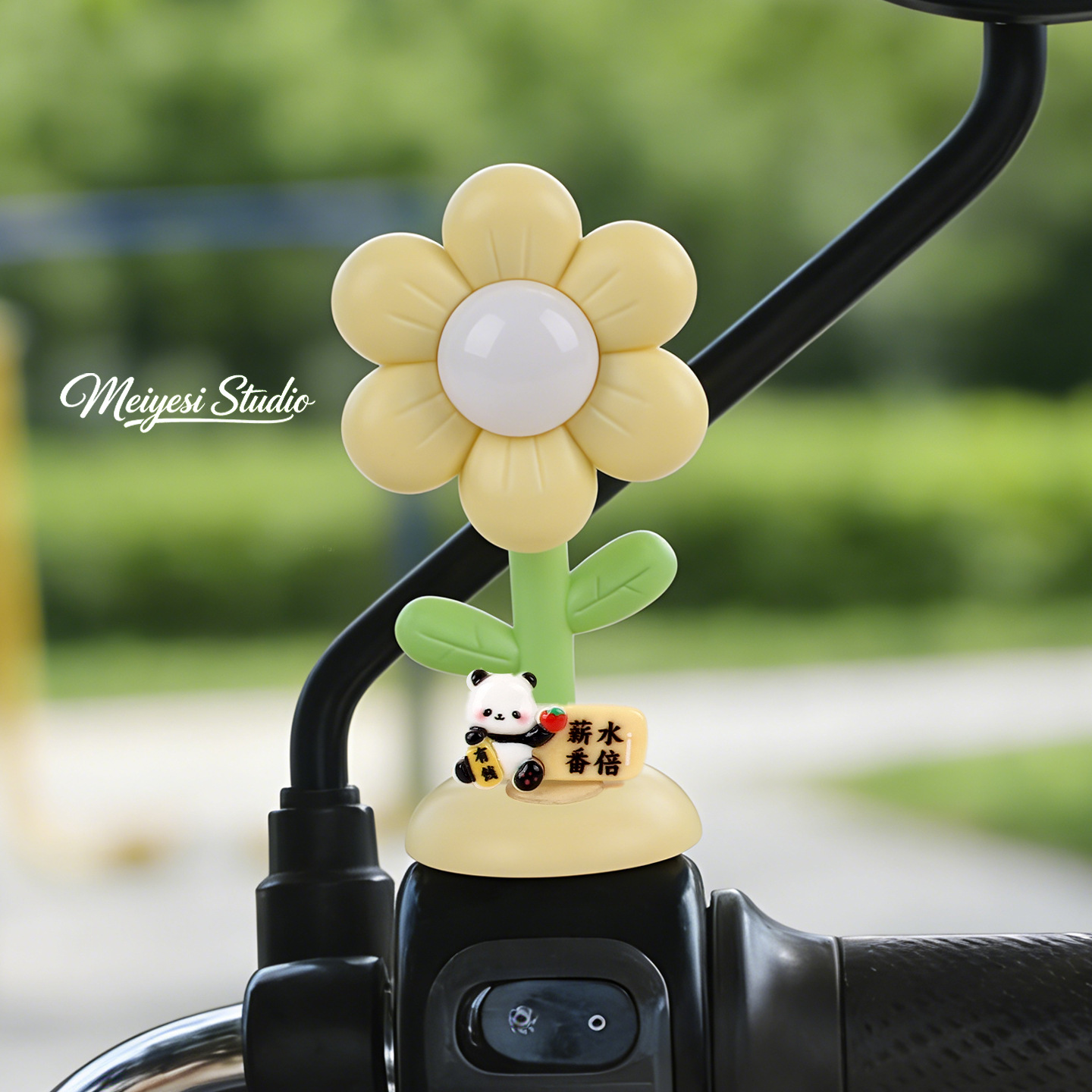 Flores de automóviles eléctricos adornos de luces lindos dibujos animados jefe perro coche de batería bicicleta de noche luces de advertencia accesorios de decoración