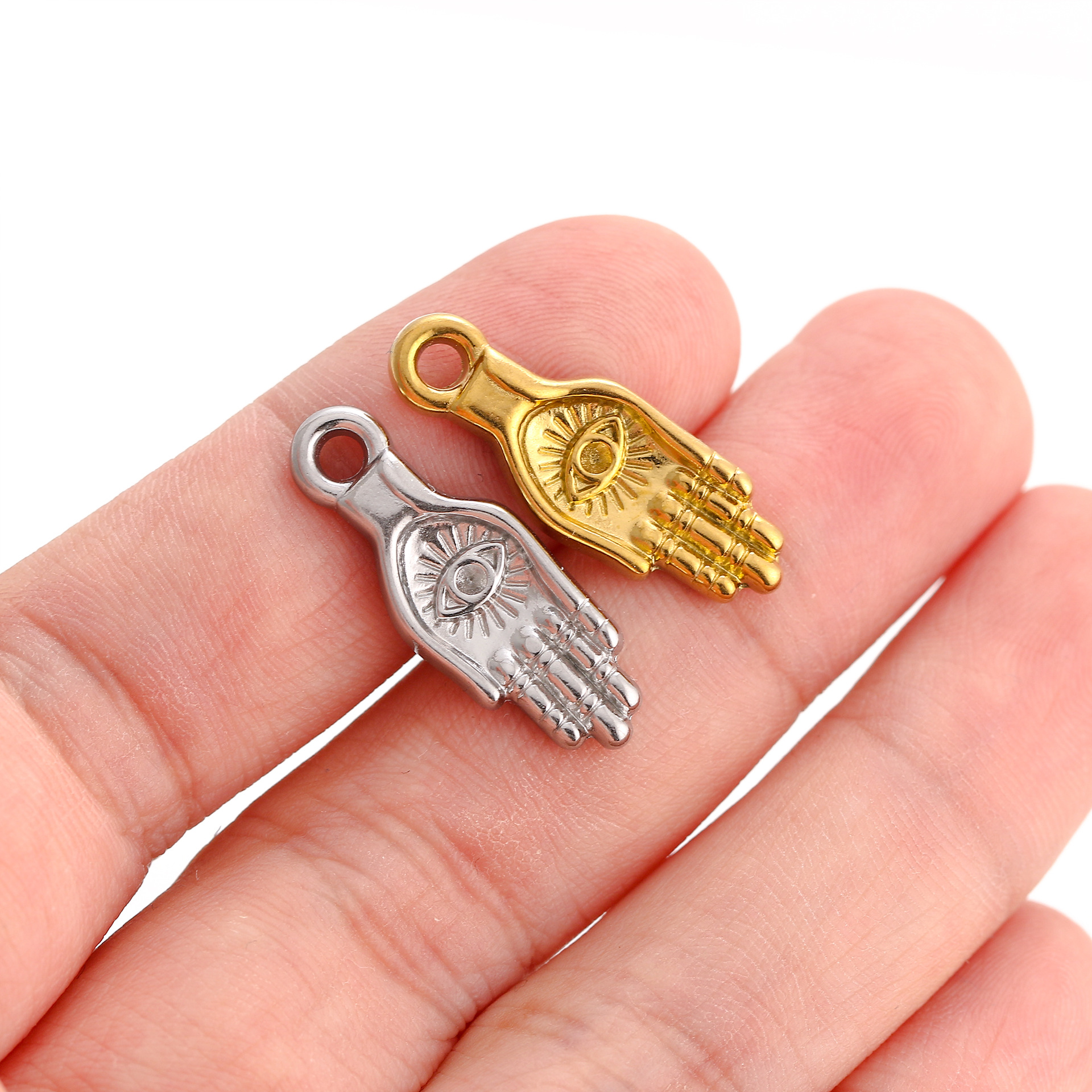 9*25mm Jewelry Making Size 1 Piece 9*25mm 304 Stainless Steel Devil's Eye Palm Pendant