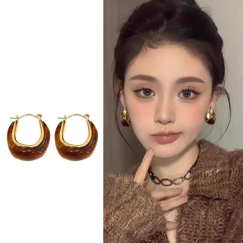 秋冬美拉德琥珀耳环女时尚高级感耳扣2025新款爆款百搭轻奢耳饰|undefined