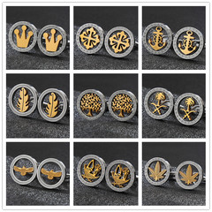 Titanium steel hollow advanced two-color cufflinks men's French shirt anchor coconut tree cufflinks tree of life shape cufflinks