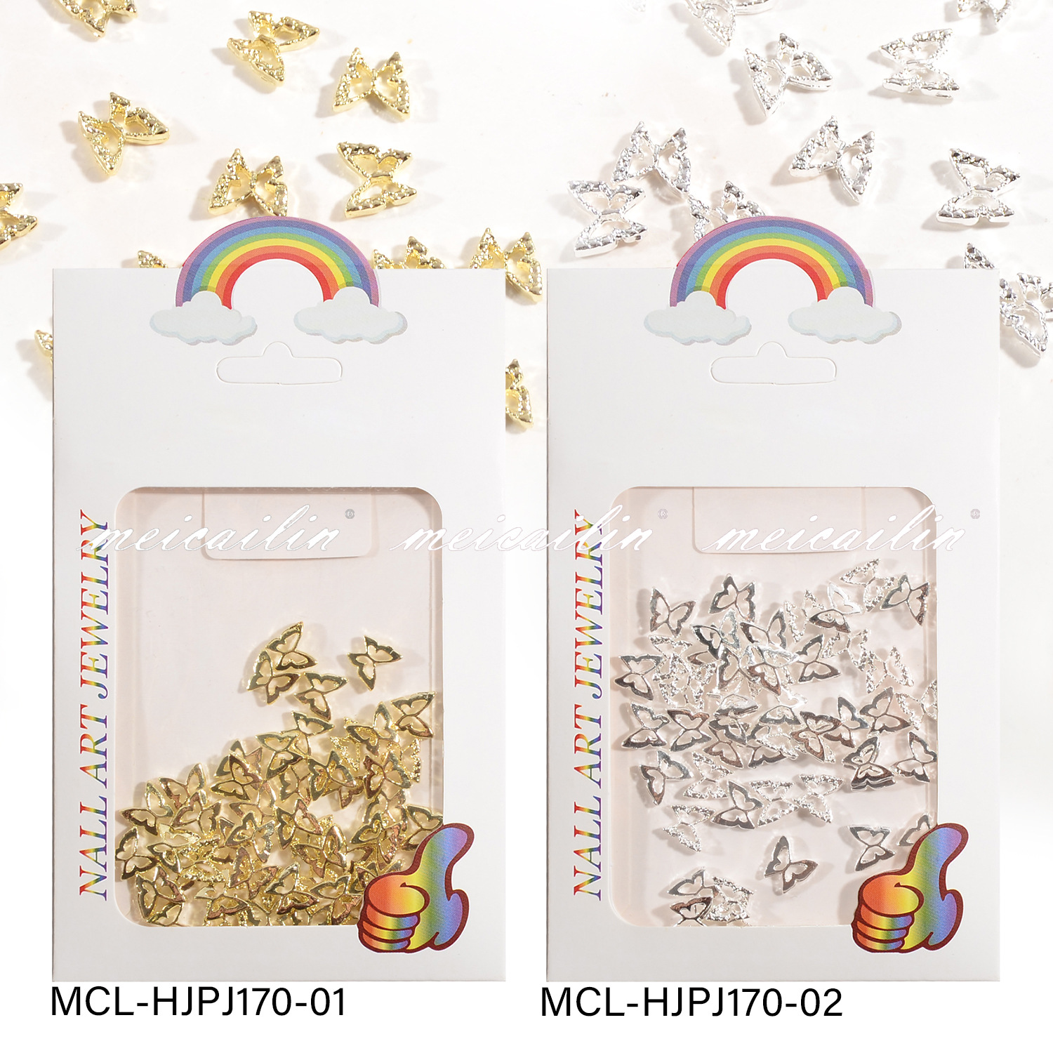 Explosiones transfronterizas de aleación hueca mariposa joyas de uñas tridimensionales perforación de punto de metal pequeña mariposa joyas de uñas al por mayor