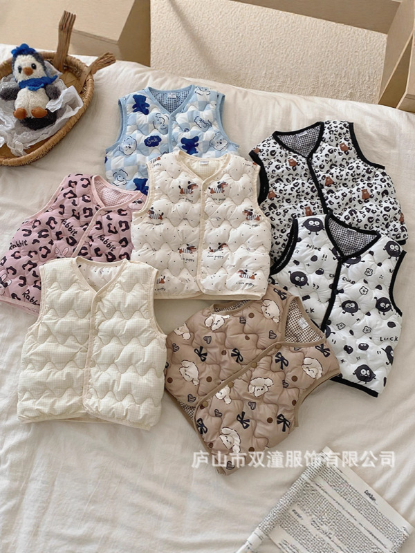新款儿童棉马甲中小男女童保暖棉背心坎肩婴幼儿棉马夹印花双面穿|undefined