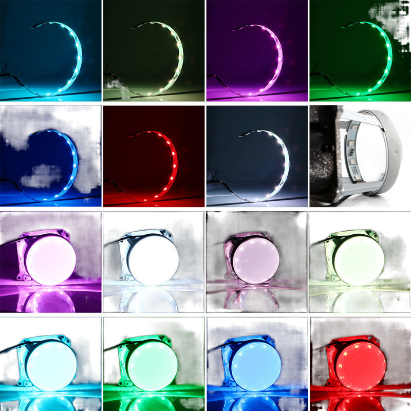 APP para teléfonos móviles colorido 360 ojos de diablo luces de automóviles RGB ángel ojo de pez lente LED luces decorativas