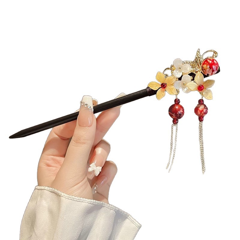 Pinzas de cabello de melocotón para mujeres estilo chino nuevo estilo antiguo acabado pinzas de madera simple y moderno pinzas de cabello de cabello de cabello