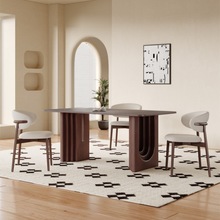 法式复古2024新款客厅家用白蜡木岩板实木餐桌中古风长方形餐桌椅