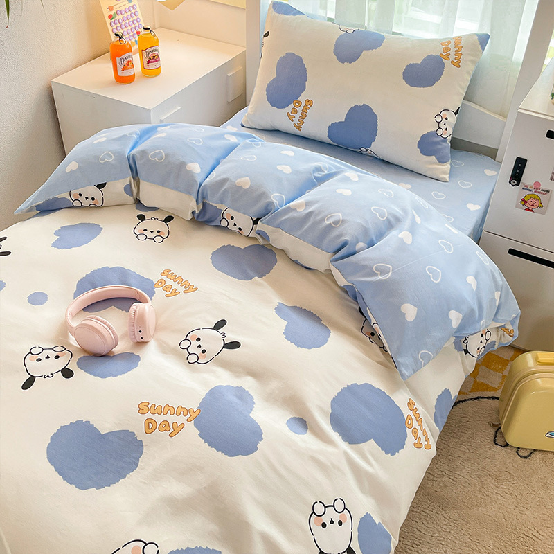Ropa de cama de dormitorio de estudiantes universitarios de tres piezas de algodón, sábana de algodón, funda de edredón, sábana, cama, traje de cuatro piezas, verano