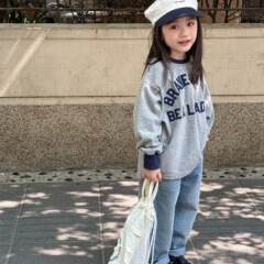 儿童卫衣2025秋季韩版新款男女童洋气字母刺绣T恤 宝宝休闲打底衫