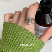 圆珠吊坠流苏戒指女韩版时尚个性气质简约S925银开口指环食指戒潮